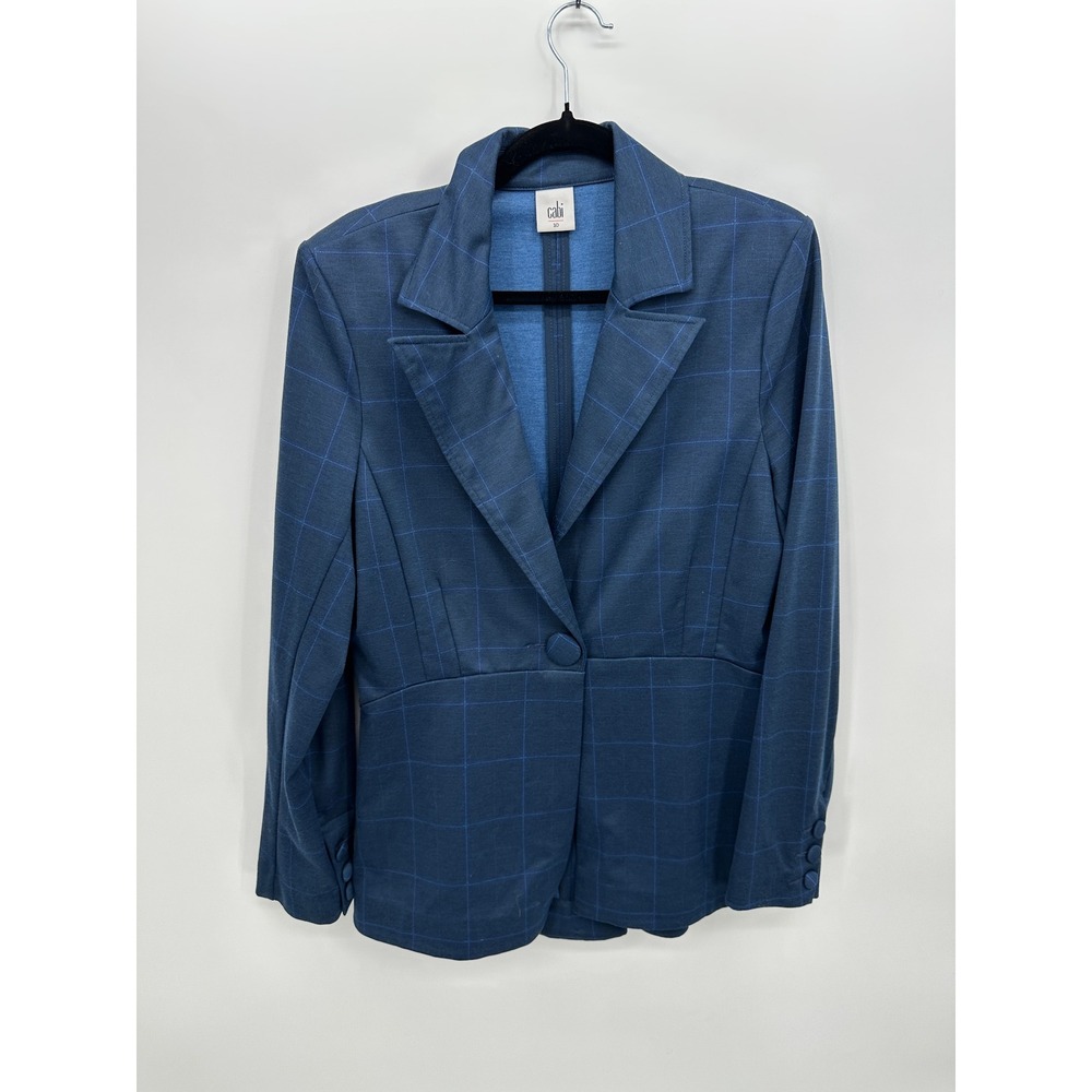 Cabi Sunset Kiss Blazer jacket womens 10 blue Windowpane Plaid Career Office
